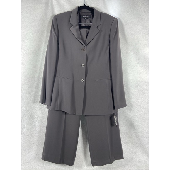 Kasper Jackets & Blazers - Kasper 2PC Pant Suit Women's 12 Gray Blazer Buttons Long Sleeve Fieldstone New